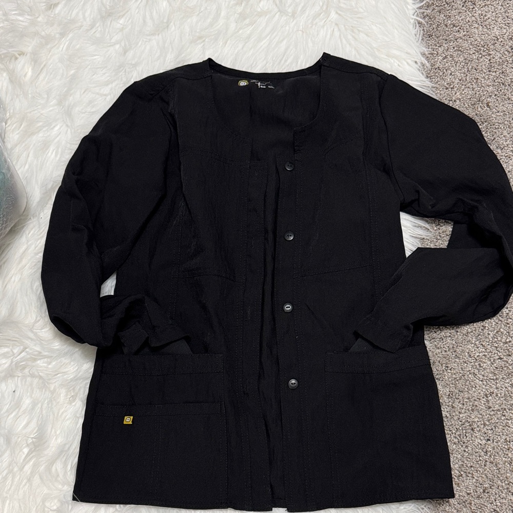 WonderWink Black scrub Button-Front Jacket - Picture 2 of 2